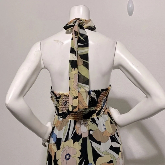 Lulu's Black Bohemian Floral Print Halter Coastal Tiered Maxi Dress Size L - Picture 9 of 9